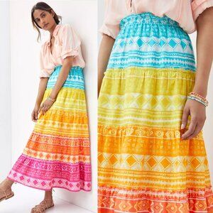 NWOT Anthropologie x Geisha Designs Rainbow Tiered Maxi Skirt XS Petite